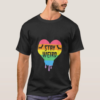 Womens Stay Weird Pastel Goth Rainbow Heart T-Shirt