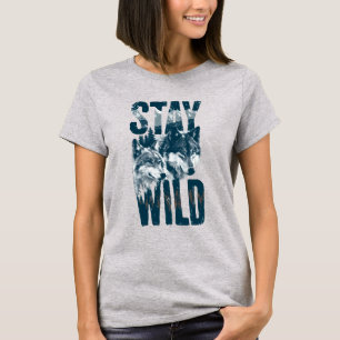 Women's Stay Wild Wolf Nature Scene Wilderness T-S T-Shirt