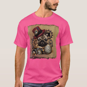 Womens Steampunk Pugs Art Pug Dogs Lovers Vintage T-Shirt