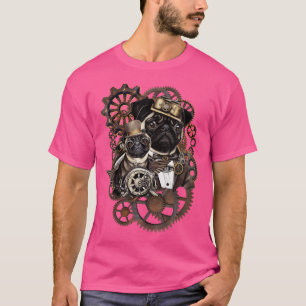 Womens Steampunk Pugs Art Pug Dogs Lovers Vintage T-Shirt