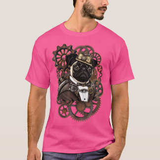 Womens Steampunk Pugs Art Pug Dogs Lovers Vintage  T-Shirt
