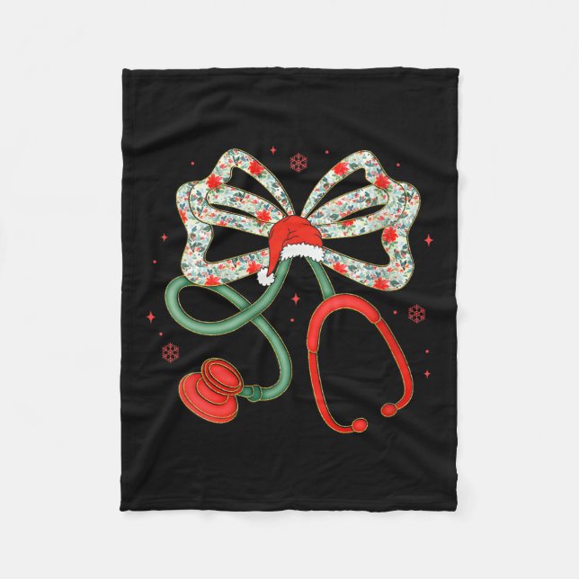 Womens Stethoscope Christmas Nurse Health Worker S Fleece Blanket (Front)