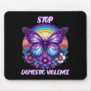 Womens Stop Domestic Violence Purple Retro Rainbow Mouse Pad