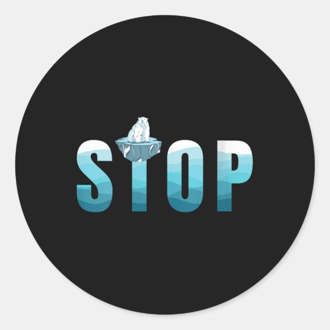 Womens Stop Ocean Pollution Polar Bear Classic Round Sticker (Front)