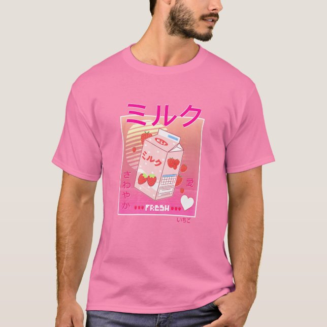 Womens Strawberry Milk Carton Kawaii Pink Aestheti T-Shirt (Front)