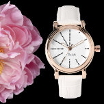 Womens Stylish Elegant Vintage Rose Gold Monogram<br><div class="desc">Create your own custom, personalised, elegant stylish cool unique classy modern black and white design triangles hours, monogrammed, womens ladies rose gold retro vintage look style white leather strap watch. Simply type in your name / monogram / initials, to customise. Makes a great gift, for birthday, graduation, mothers day, christmas,...</div>