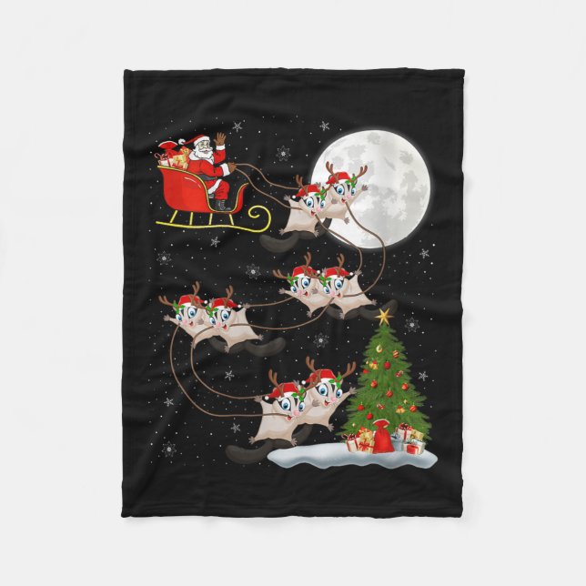 Womens Sugar Glider Santa Sleigh Flying Funny Magi Fleece Blanket (Front)