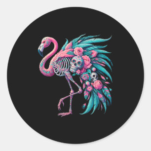 Womens sugar skull mexican flamingo dia de los classic round sticker