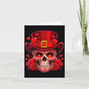 Women's Sugar Skull Valentine Cud Red Roses Couple Card