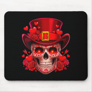 Women's Sugar Skull Valentine Cud Red Roses Couple Mouse Pad