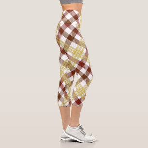 Women's Summer Gingham Checked Plaid Clothing Capri Leggings