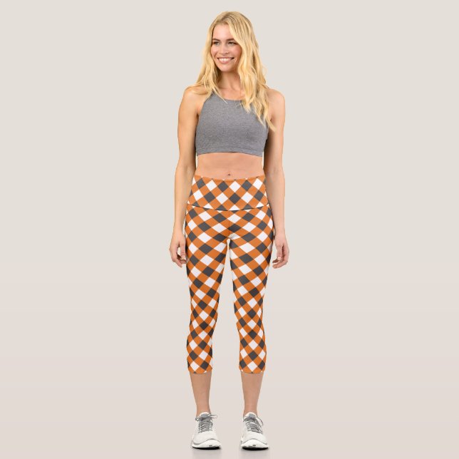 Women's Summer Plaid Gingham Clothing Capri Leggings (Front)
