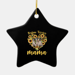 Womens Sunflower Boston Terrier Mama Dog Lover Ceramic Tree Decoration