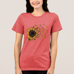 Women's Sunflower Butterfly Nature Graphic T-Shirt Tri-Blend Shirt