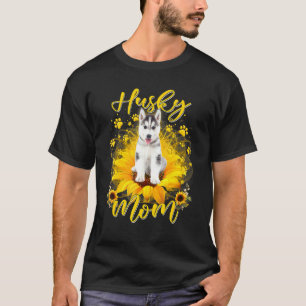 Womens Sunflower Husky Mum Dog Mother's Day T-Shirt