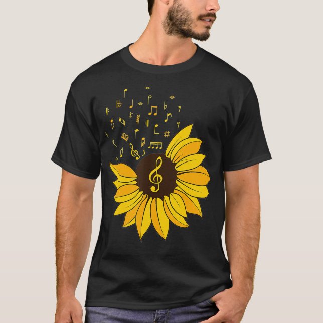 Womens Sunflower Music Lover Notes Student Teacher T-Shirt (Front)