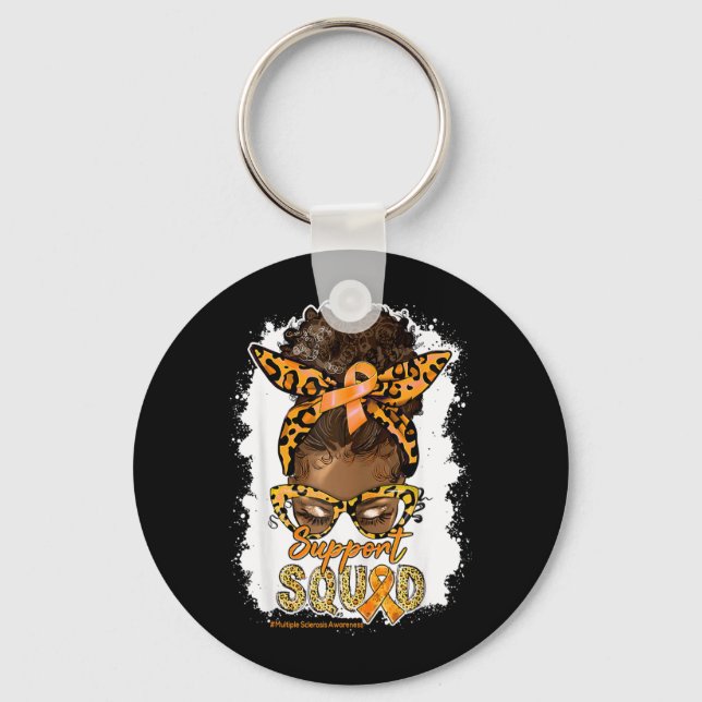 Womens Support-Squad Afro Leopard Lupus Awareness Key Ring (Front)