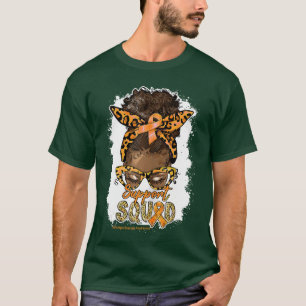 Womens Support Squad Afro Messy Bun Leopard MS Awa T-Shirt