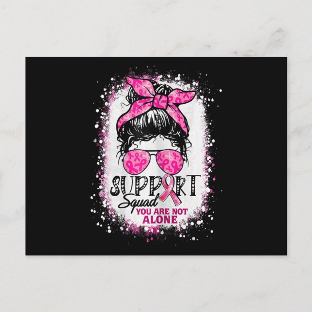 Womens Support Squad Messy Bun Pink Warrior Breast Postcard (Front)