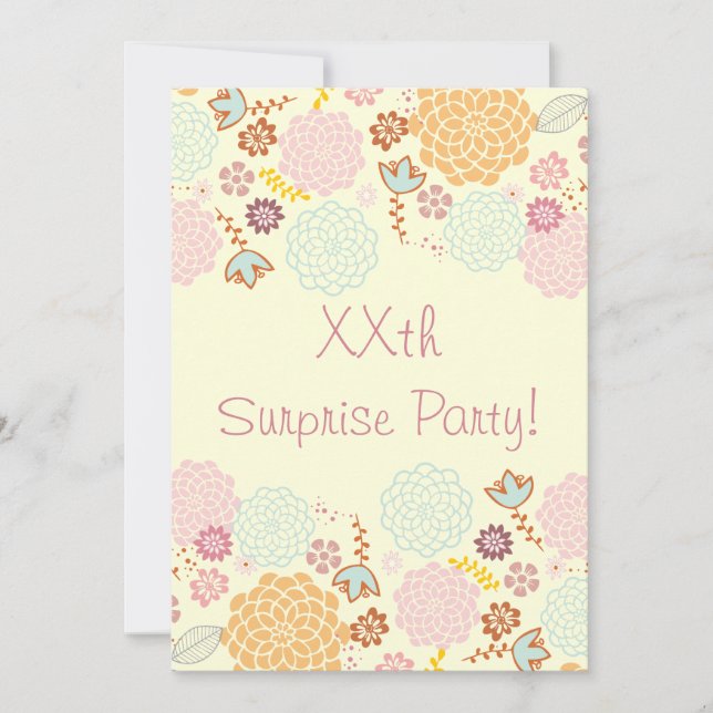 Womens' Suprise Birthday Party Fancy Modern Floral Invitation (Front)