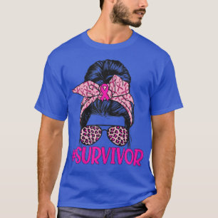 Womens Survivor Cute Messy Bun Glasses Leopard Pin T-Shirt