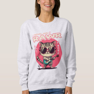 Women's Sweatshirt -Rock & Rawr Funny Kawaii Cat