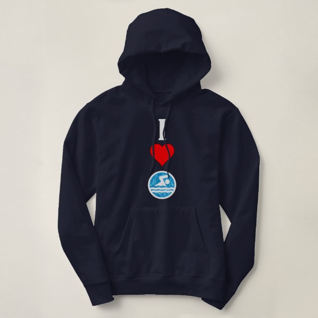 Womens Swimming & Diving Swimmer I Love Heart Swim Hoodie (Design Front)