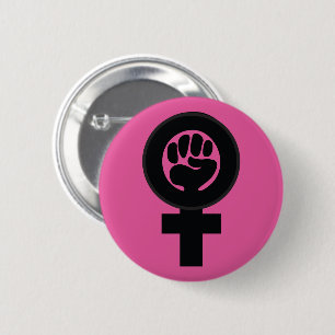 Women's symbol with fist 6 cm round badge