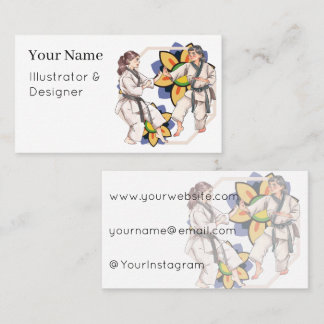 Women's Taekwondo Duo: Strength and Floral Eleganc Business Card