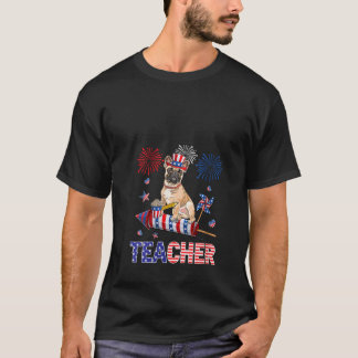 Womens Teacher Cute French Bulldog 4th July Americ T-Shirt
