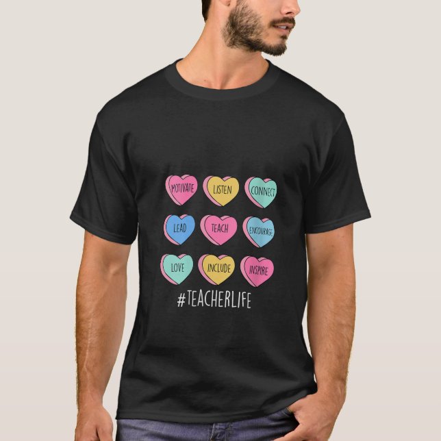 Womens Teacher Valentines Day Conversation Candy H T-Shirt (Front)