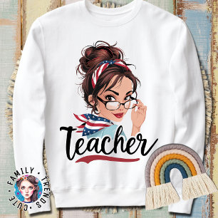 Womens TeacherLife Funny Messy Bun Hair Band Glass Sweatshirt