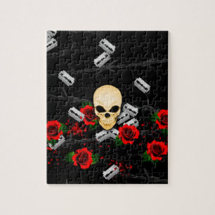 Women's Teen Girl's Skull Rose Razor Blade Violent Jigsaw Puzzle
