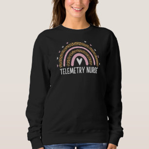 Womens Telemetry Nurse Nursing Leopard Rainbow Hea Sweatshirt