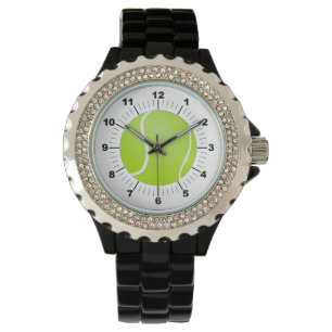 Women's Tennis Ball Rhinestone Black Enamel Watch