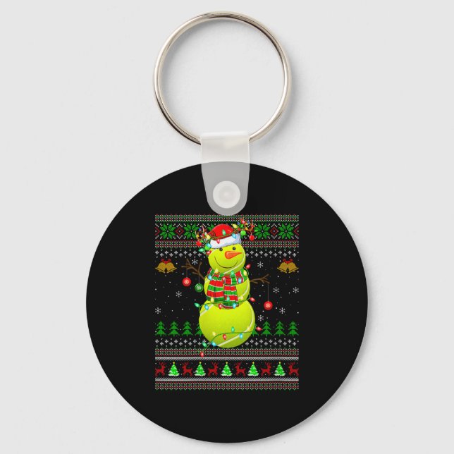 Womens Tennis Ball Snowman Ugly Christmas Sweaters Key Ring (Front)