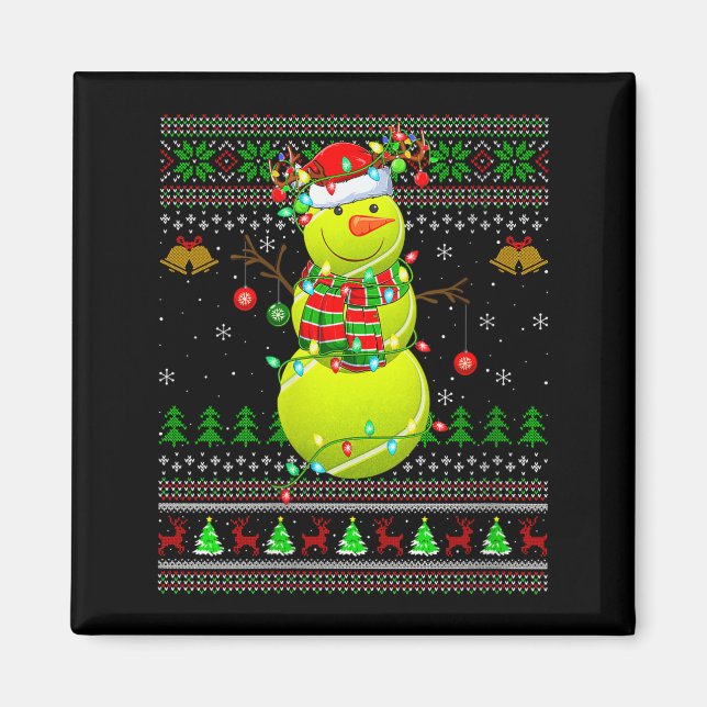 Womens Tennis Ball Snowman Ugly Christmas Sweaters Magnet (Front)