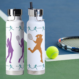 Women's Tennis Silhouettes-Purple, Teal, & Orange Water Bottle
