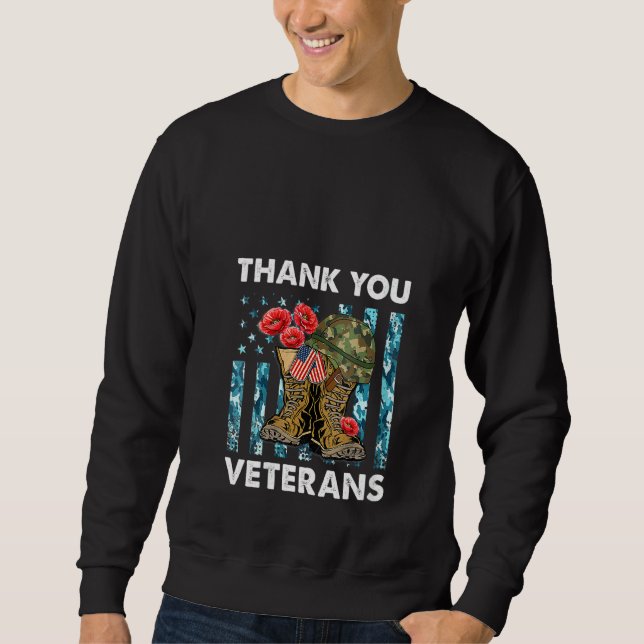 Womens Thank You Veterans Combat Boots Poppy Flowe Sweatshirt (Front)