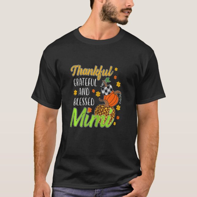 Womens Thankful Grateful Blessed Mimi Autumn Fall  T-Shirt (Front)