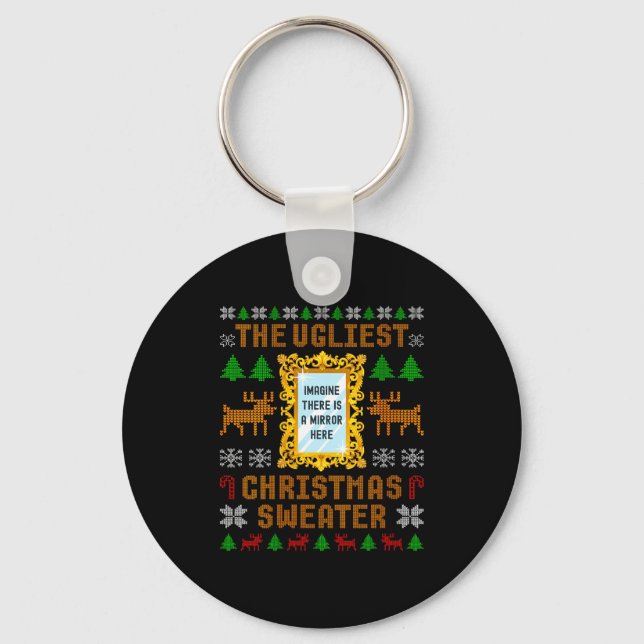 Womens The Ugliest Christmas Sweater With An Image Key Ring (Front)