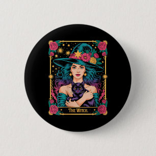 Womens The Witch Card Halloween Gothic Witchy 6 Cm Round Badge