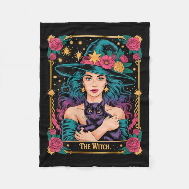 Womens The Witch Card Halloween Gothic Witchy Fleece Blanket (Front)