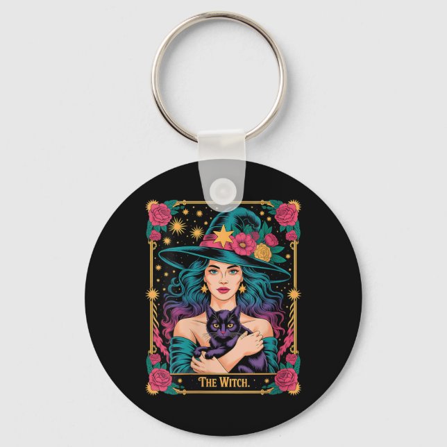 Womens The Witch Card Halloween Gothic Witchy Key Ring (Front)