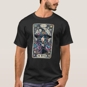 Womens The Witch Cat Tarot Card Witch Vintage Goth T-Shirt