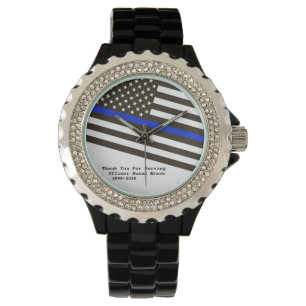 *~* Women's Thin Blue Line Flag Police Officer Watch