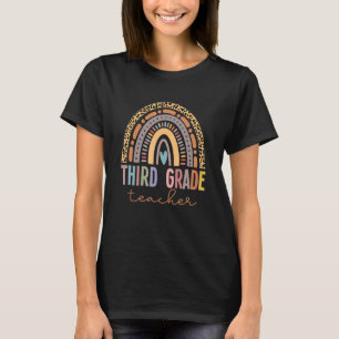 Womens Third Grade Teacher Leopard Rainbow T-Shirt