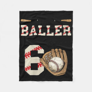 Womens This Baller Is Now 6 Birthday Baseball Bday Fleece Blanket