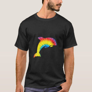 Womens Tie Dye Dolphin Rainbow Print Beluga Hippie T-Shirt