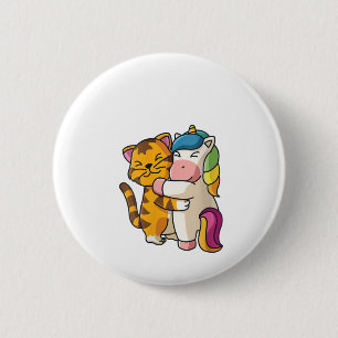 Womens Tiger and Unicorn Cute Zoo Animals Hugging 6 Cm Round Badge